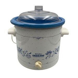 Rival Crock-Pot Stoneware Slow Cooker Blue White Floral Vintage Farmhouse 3100/2